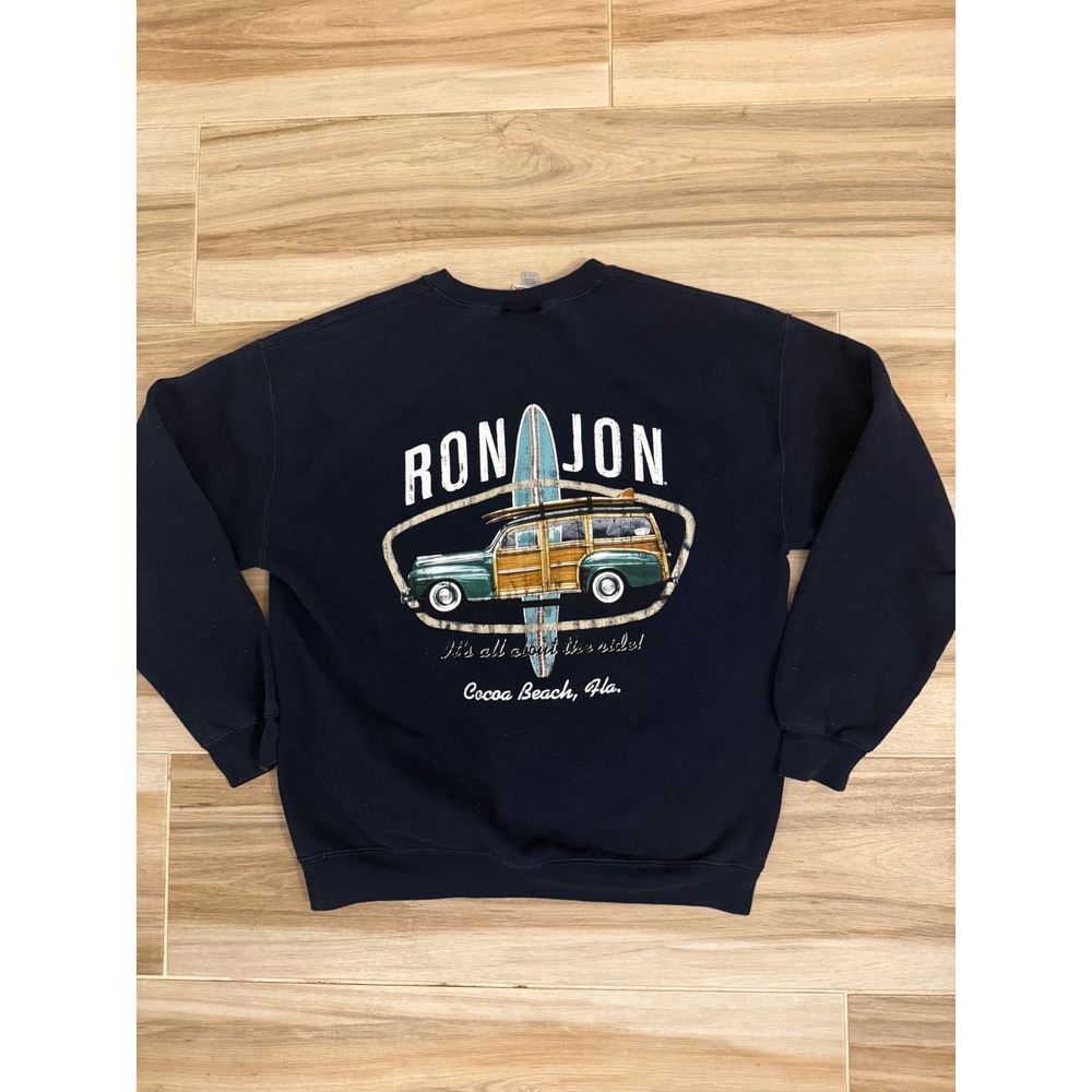 Ron Jon Surf Shop Cocoa Beach Florida Woody Wagon Sweatshirt Navy Blue Large